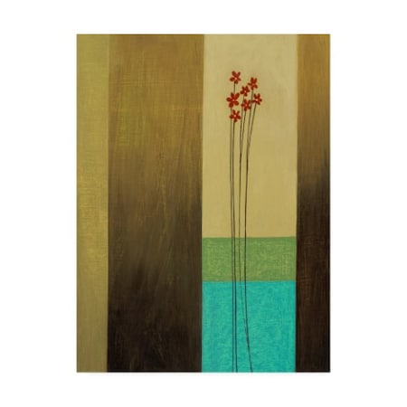Pablo Esteban 'Red Flowers Striped Background' Canvas Art,35x47